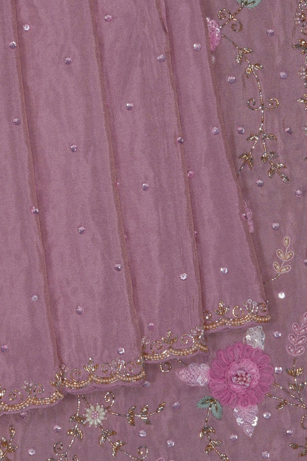 Image of Lavender Pink Embroidered Silk Saree