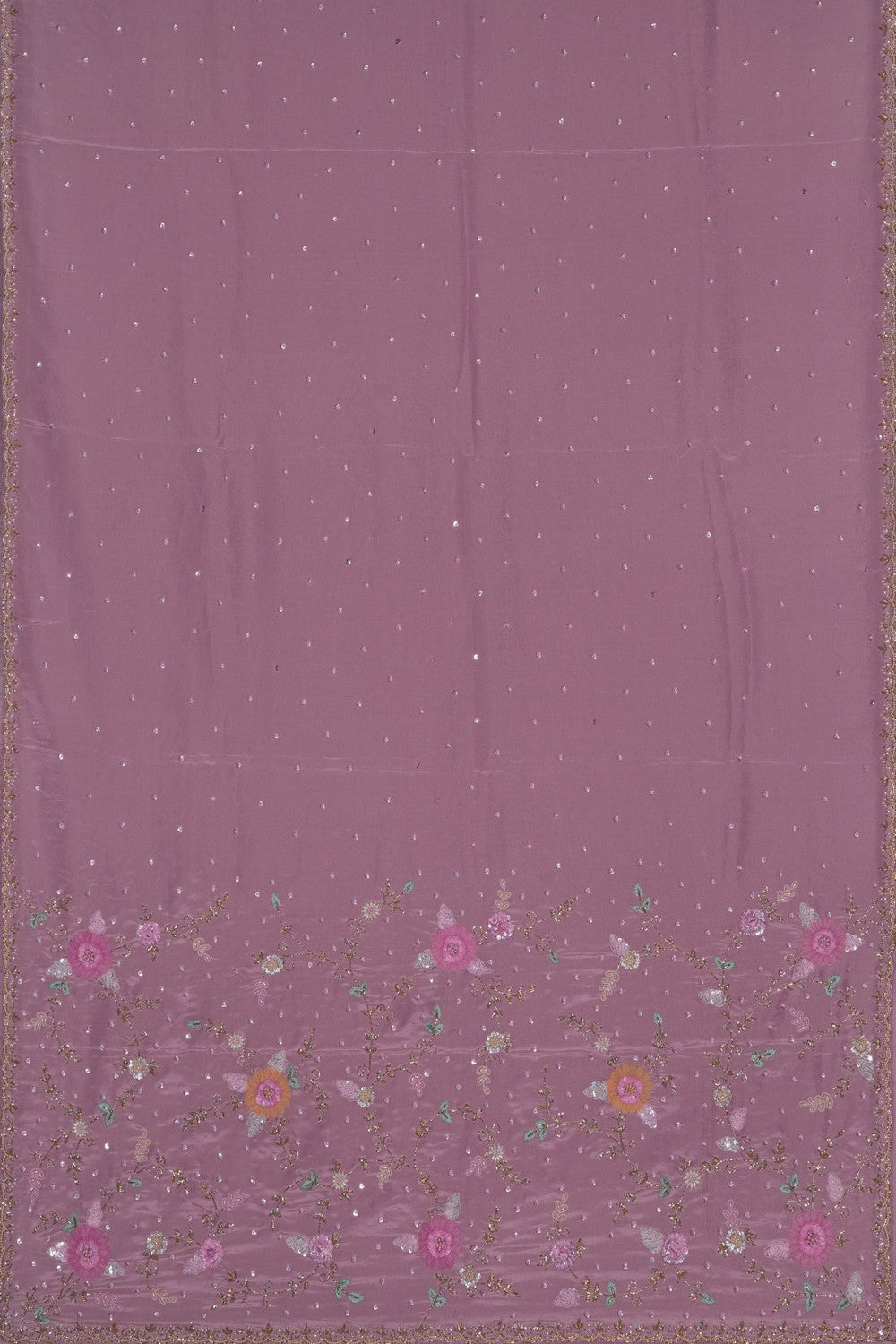 Image of Lavender Pink Embroidered Silk Saree