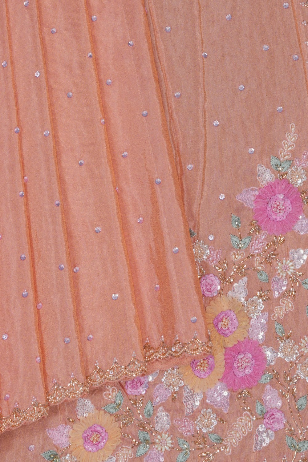 Image of Peach Embroidered Silk Saree
