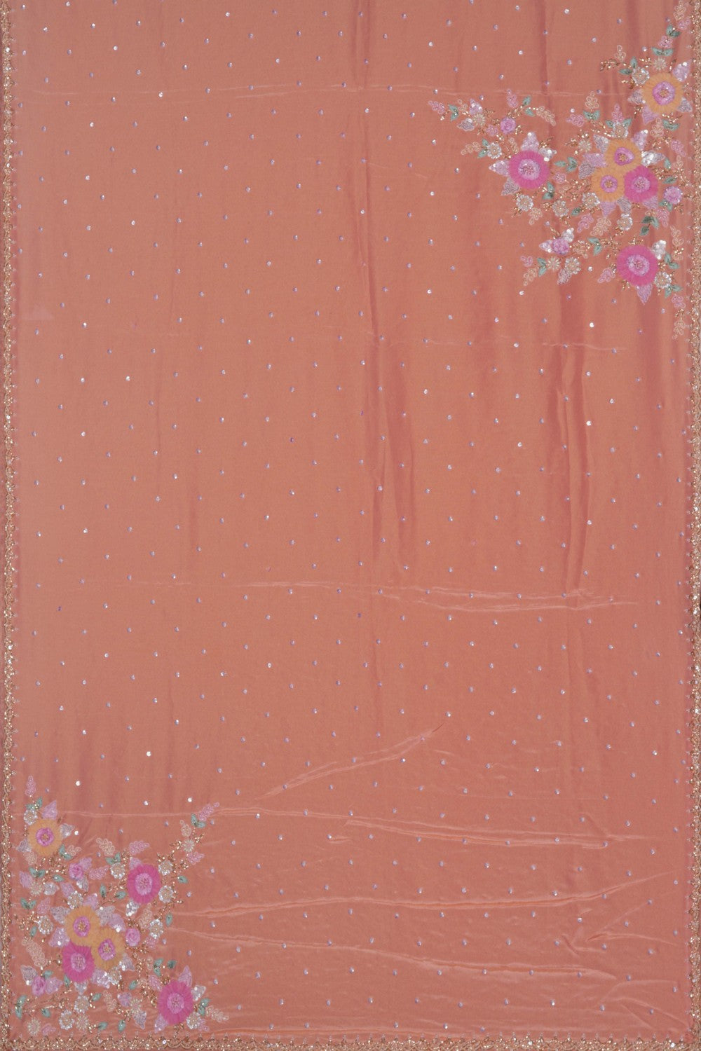 Image of Peach Embroidered Silk Saree