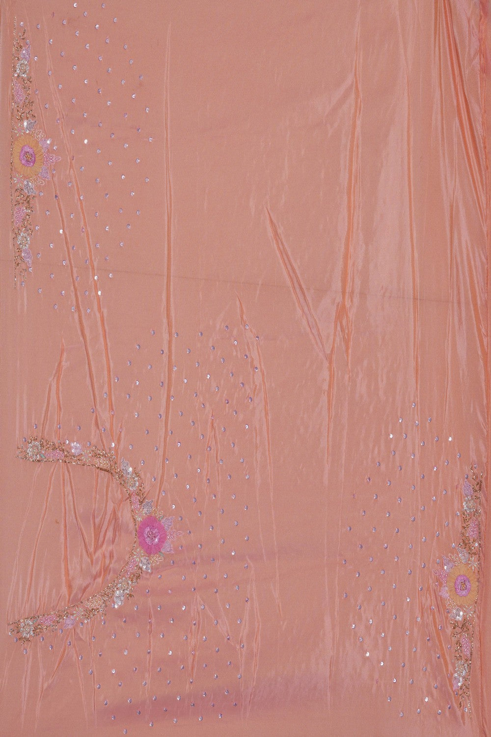 Image of Peach Embroidered Silk Saree
