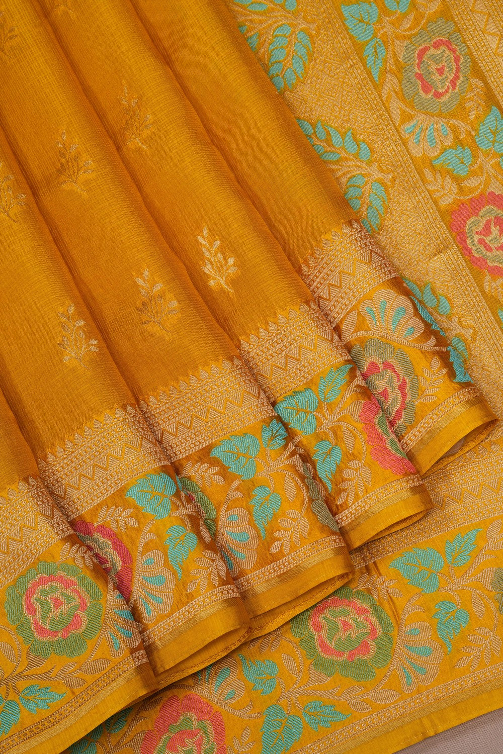 Image of Mustard Kota Silk Saree