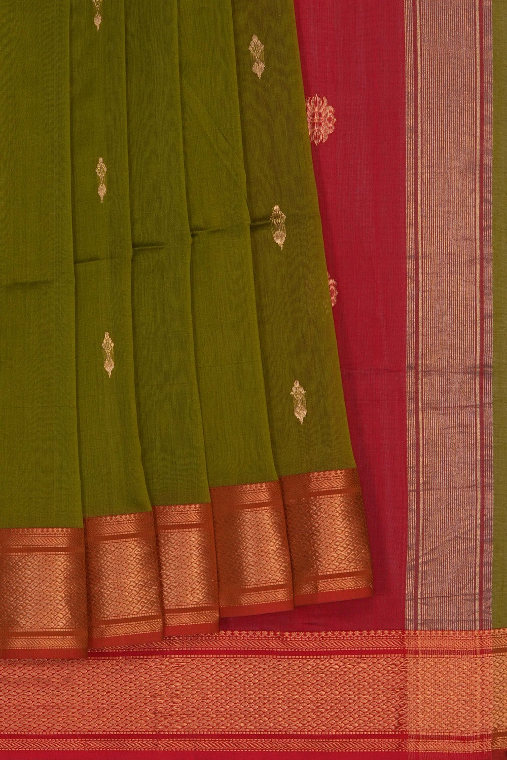 Image of Green Maheshwari Silk Cotton Saree