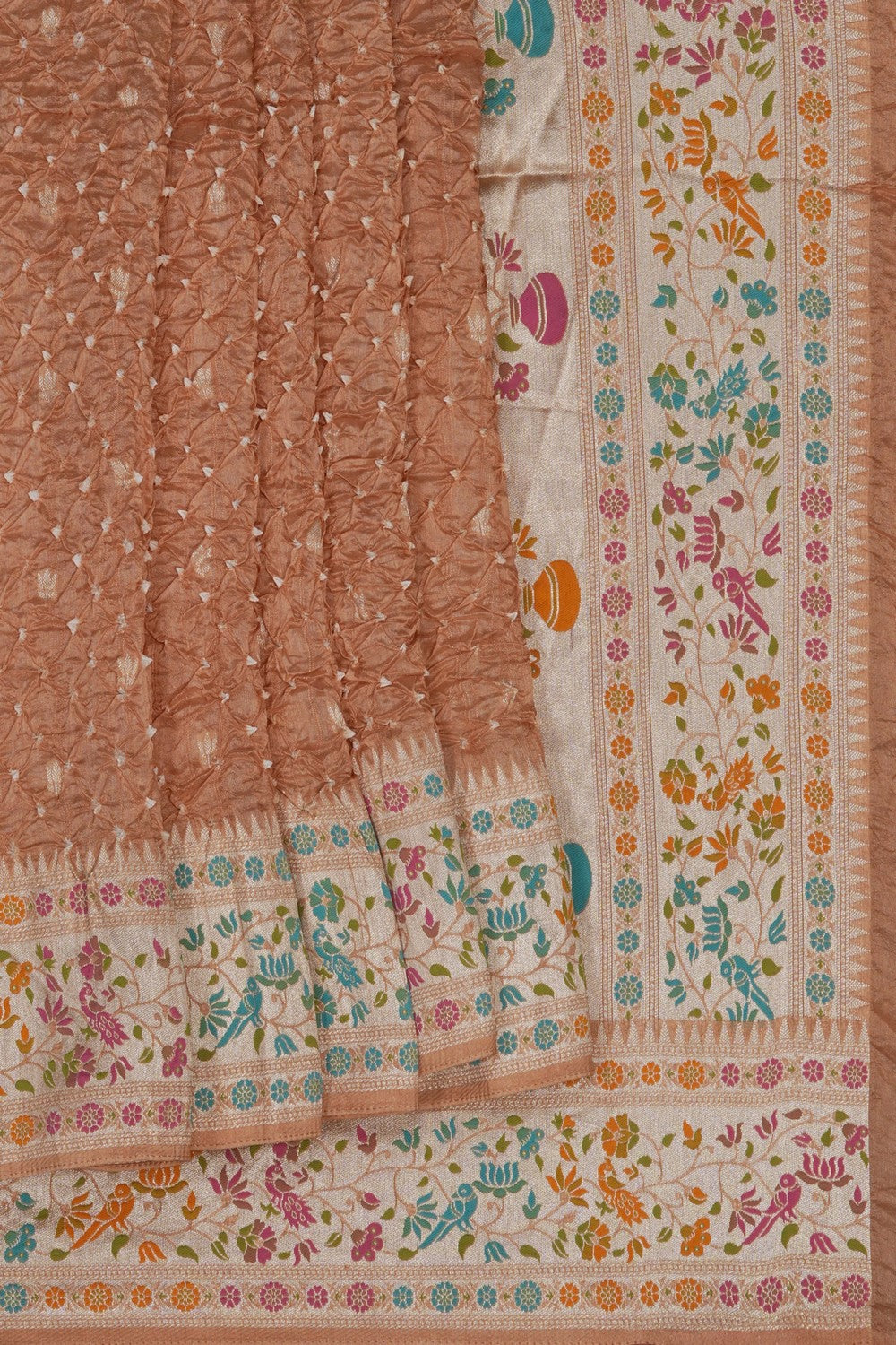 Image of Beige Bandhani Dupion Silk Saree