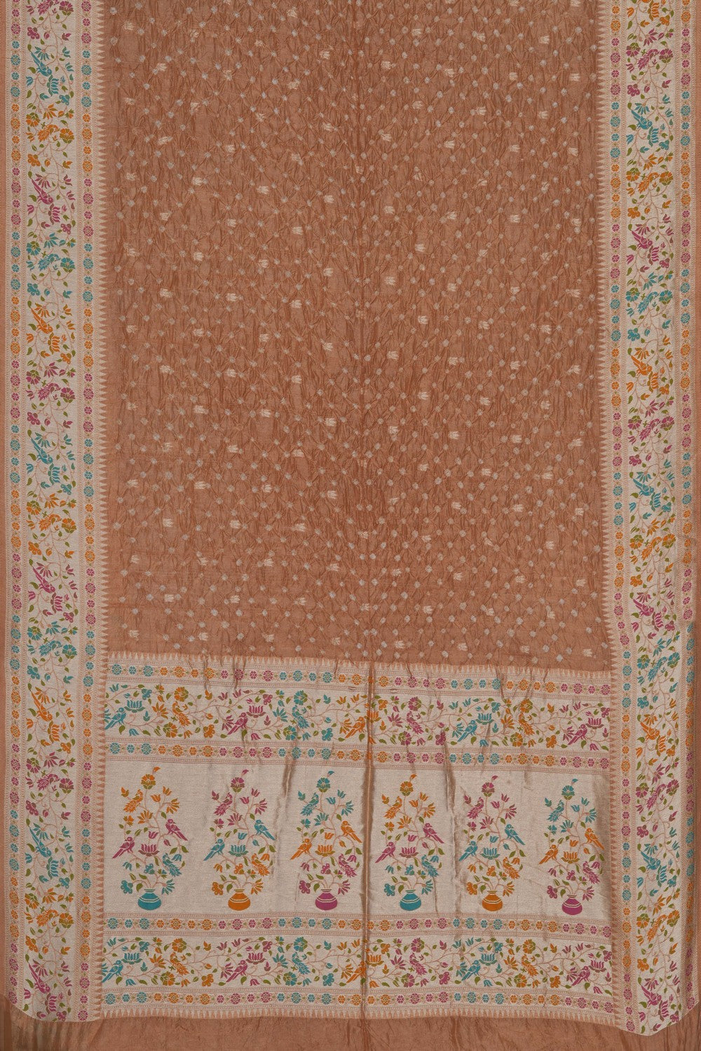 Image of Beige Bandhani Dupion Silk Saree