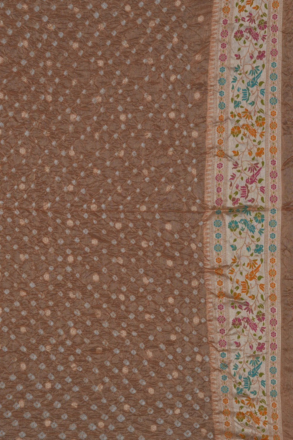 Image of Beige Bandhani Dupion Silk Saree