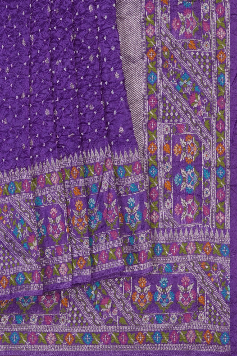 Image of Purple Bandhani Dupion Silk Saree