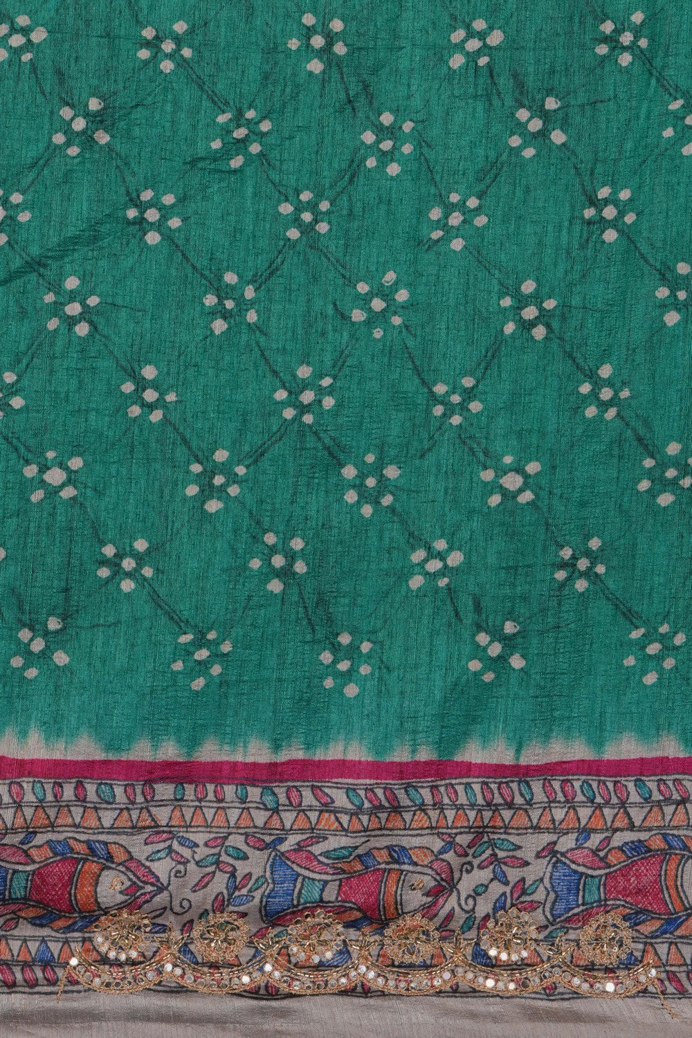 Image of Teal Green Bandhani Desi Tussar Silk Saree