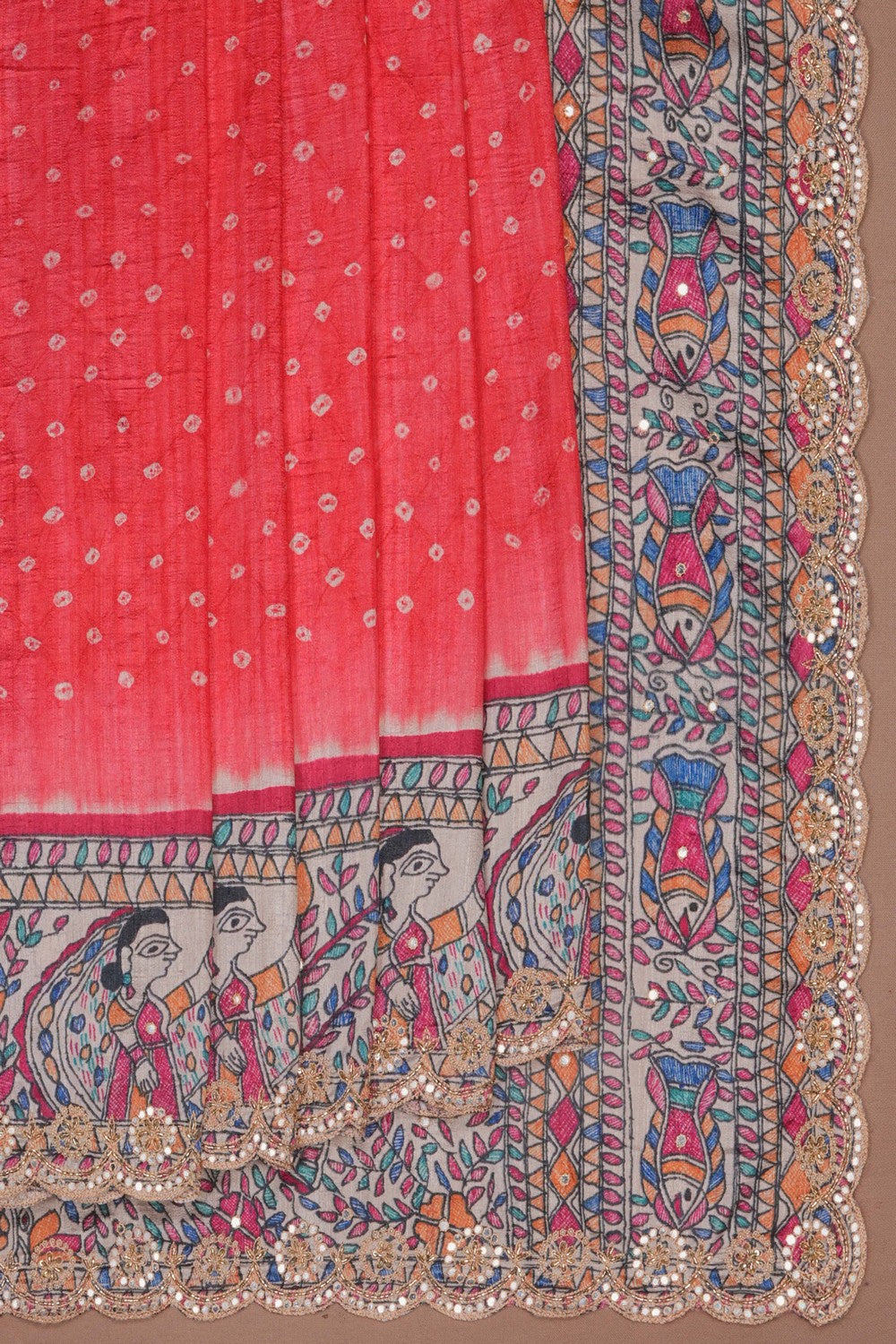 Image of Pink Bandhani Desi Tussar Silk Saree