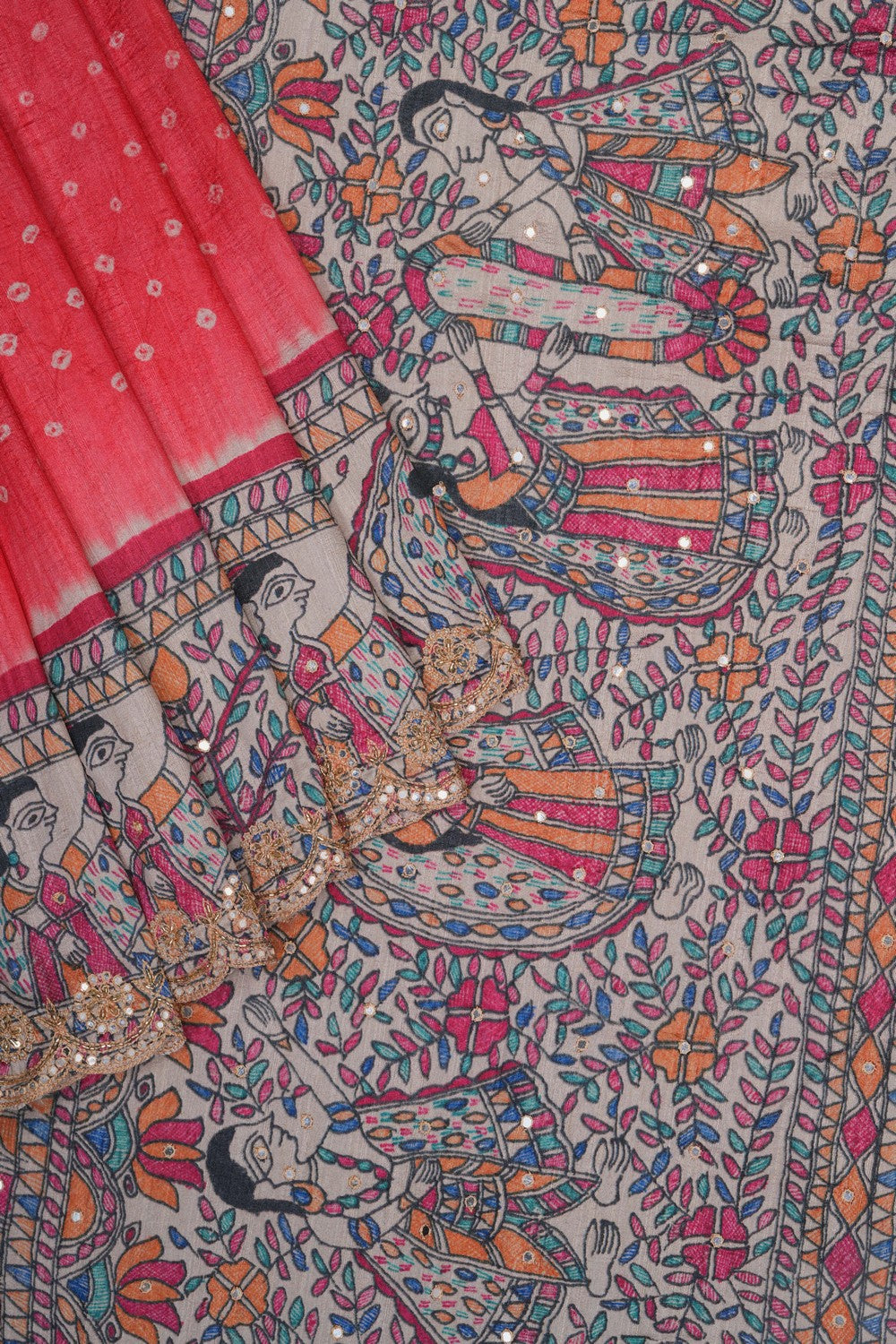 Image of Pink Bandhani Desi Tussar Silk Saree