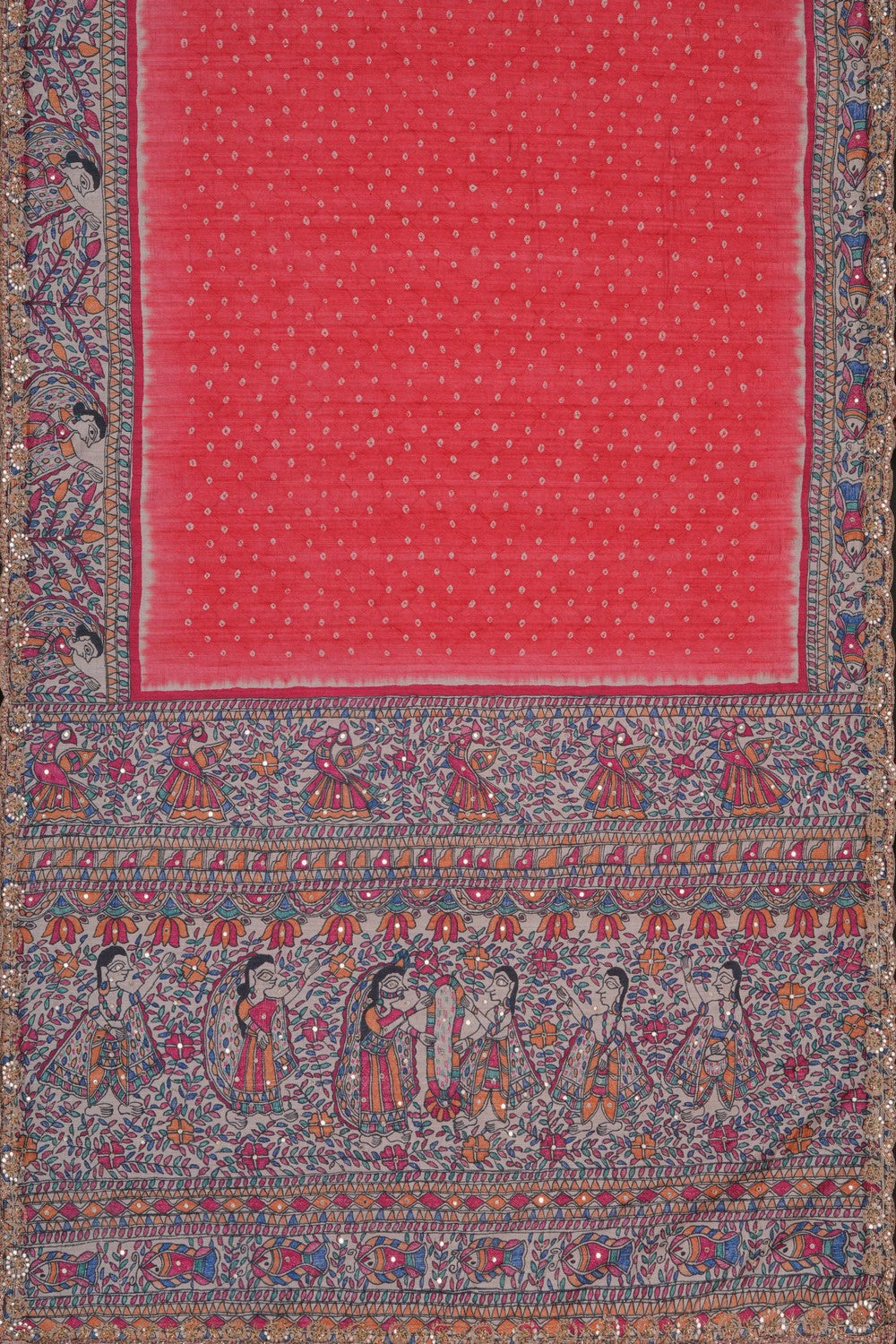 Image of Pink Bandhani Desi Tussar Silk Saree