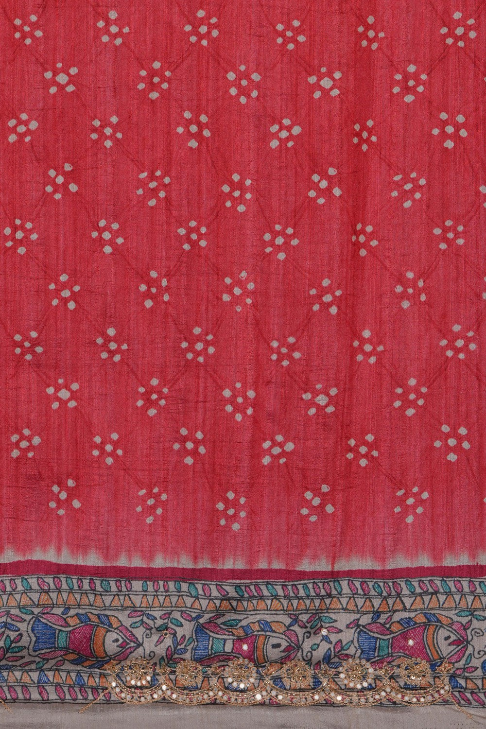 Image of Pink Bandhani Desi Tussar Silk Saree
