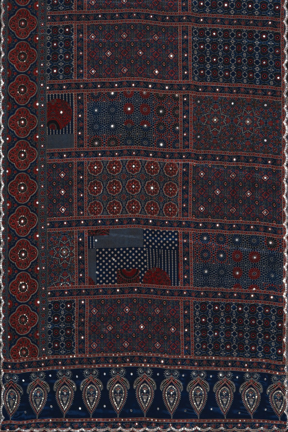 Image of Ajrakh Printed Embroidered Saree