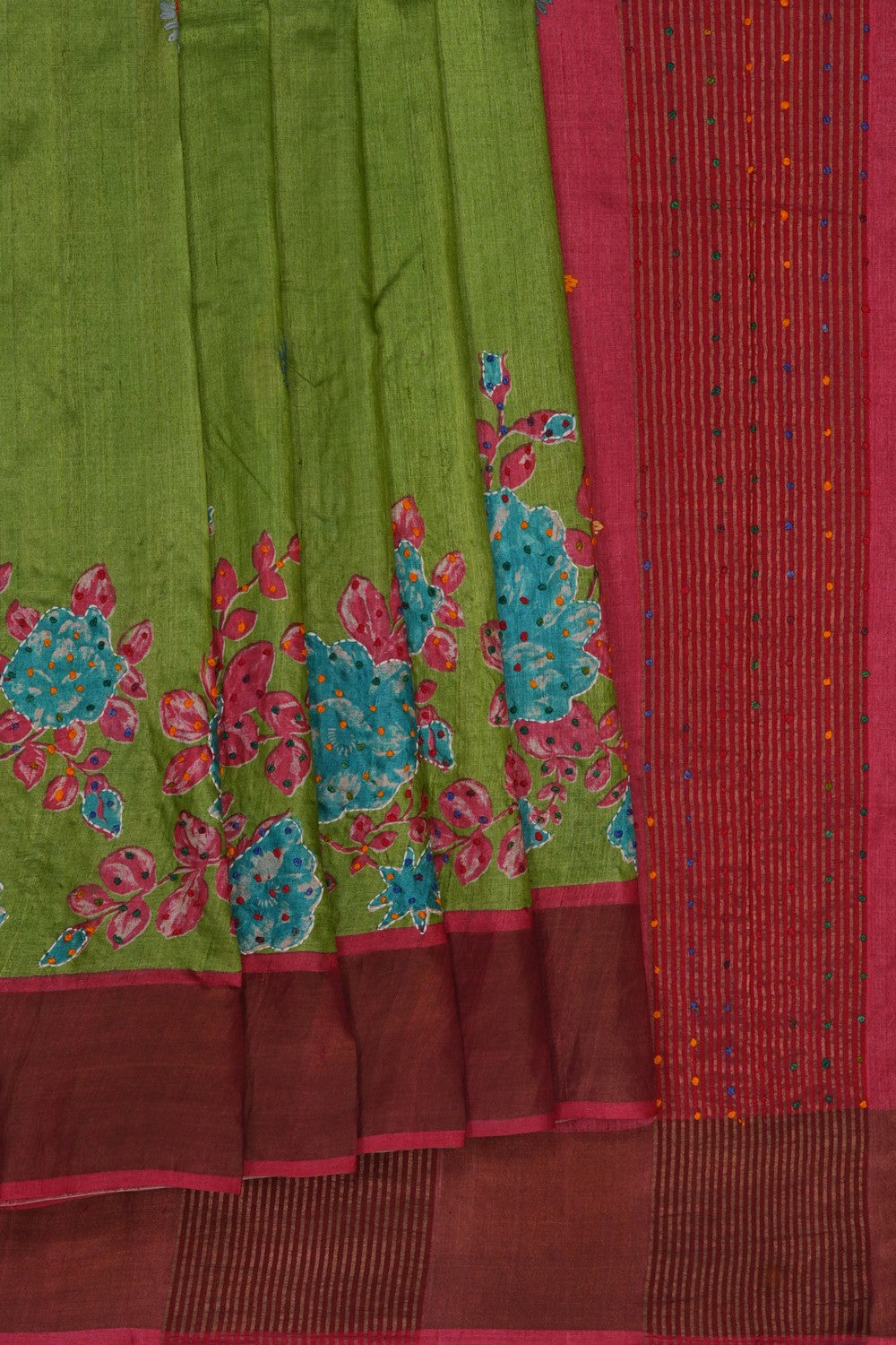 Image of Desi Tussar Silk Kantha Stitch Saree