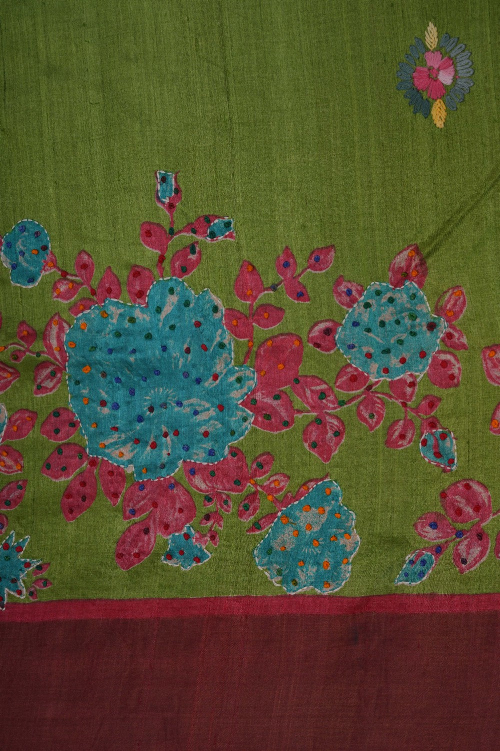 Image of Desi Tussar Silk Kantha Stitch Saree