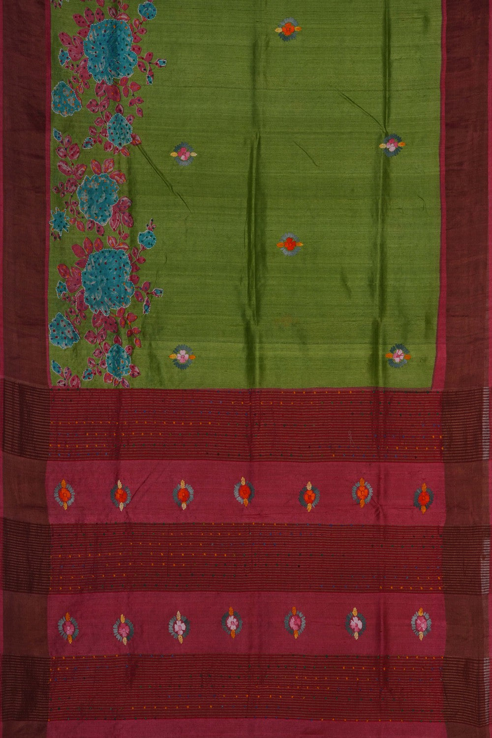 Image of Desi Tussar Silk Kantha Stitch Saree