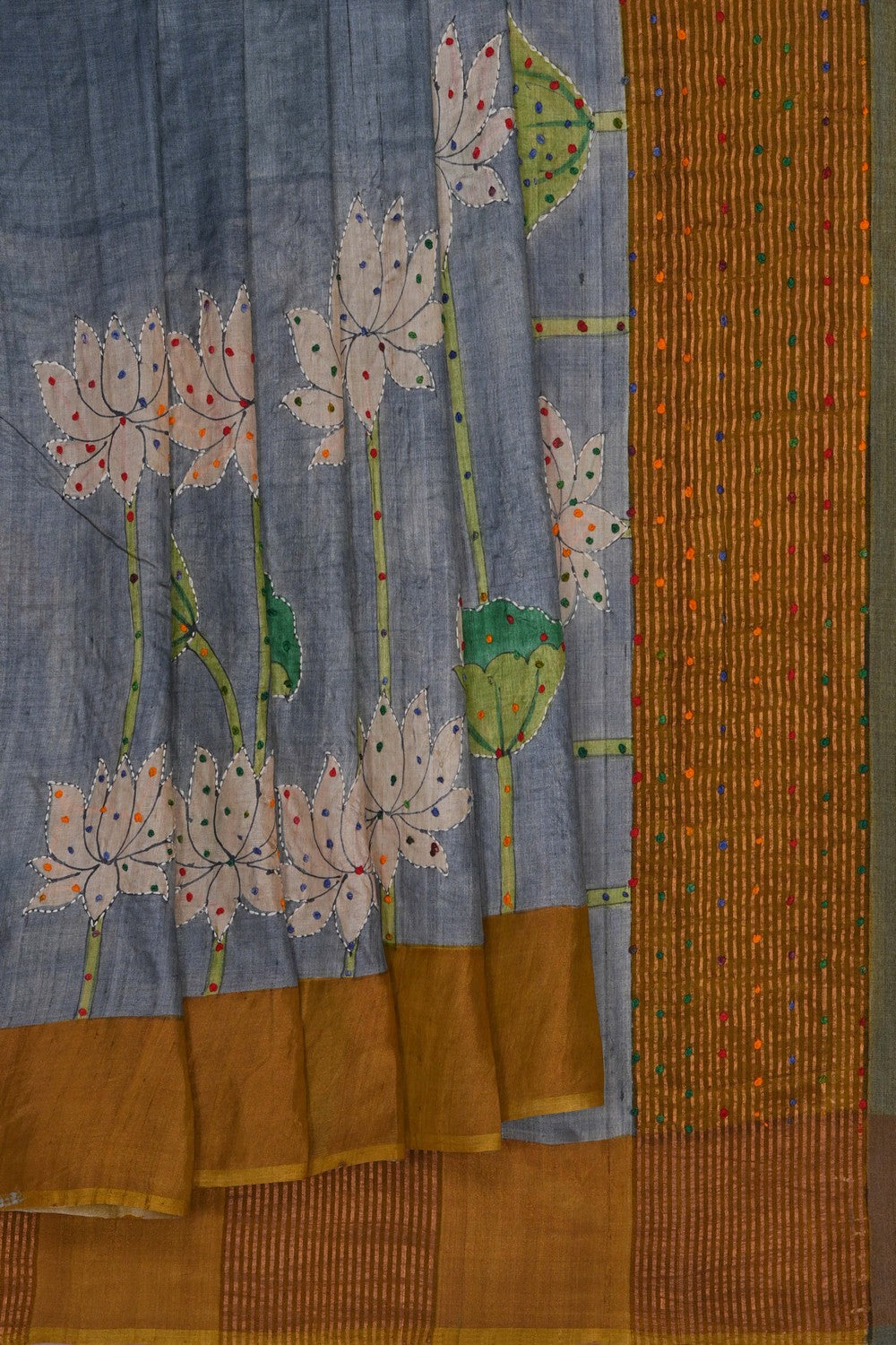Image of Desi Tussar Silk Kantha Stitch Saree