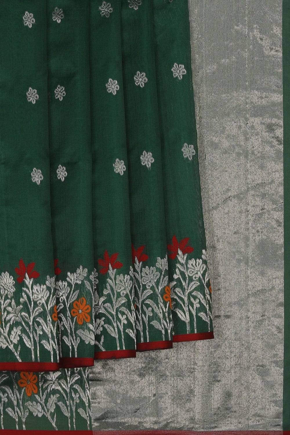 Image of Chanderi Silk Cotton Green Saree
