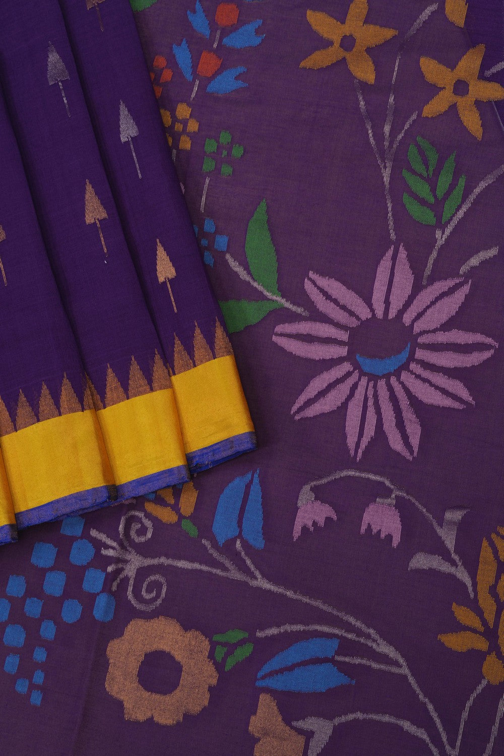 Image of Uppada Cotton Purple Saree