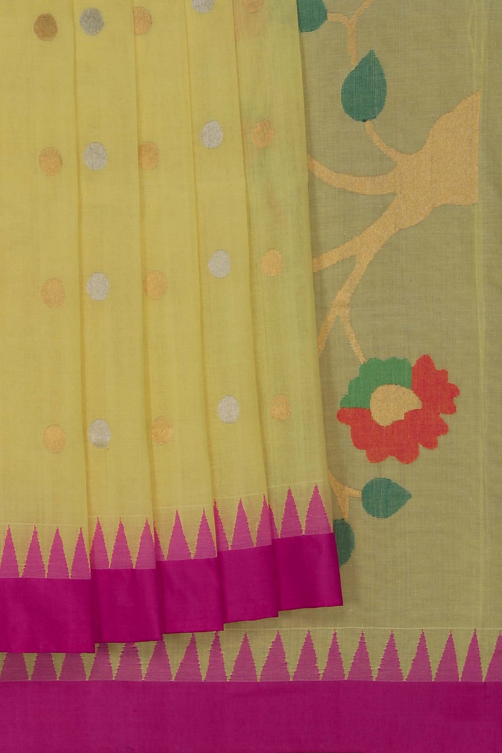 Image of Uppada Cotton Yellow Saree