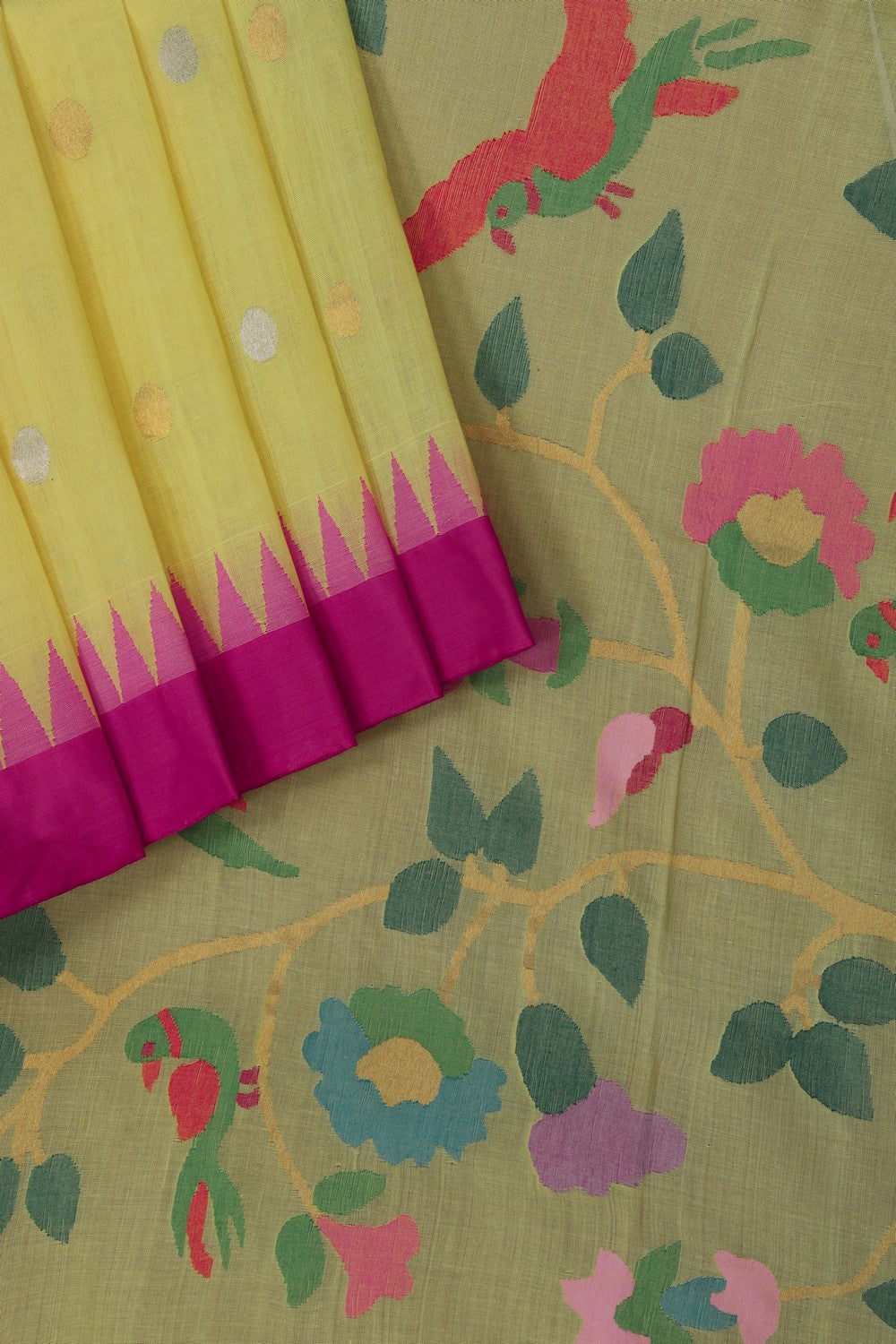 Image of Uppada Cotton Yellow Saree