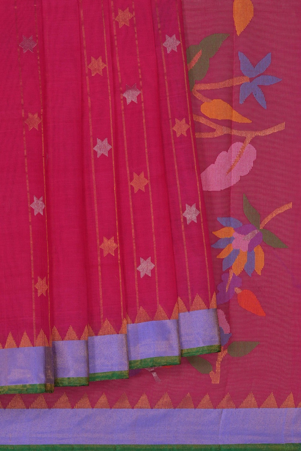 Image of Uppada Cotton Fuchsia Pink Saree