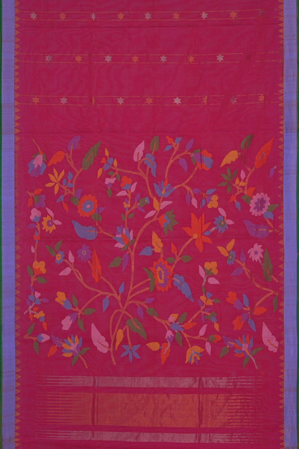 Image of Uppada Cotton Fuchsia Pink Saree