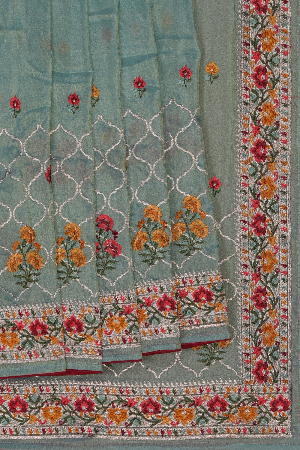 Image of Aqua Blue Embroidered Saree