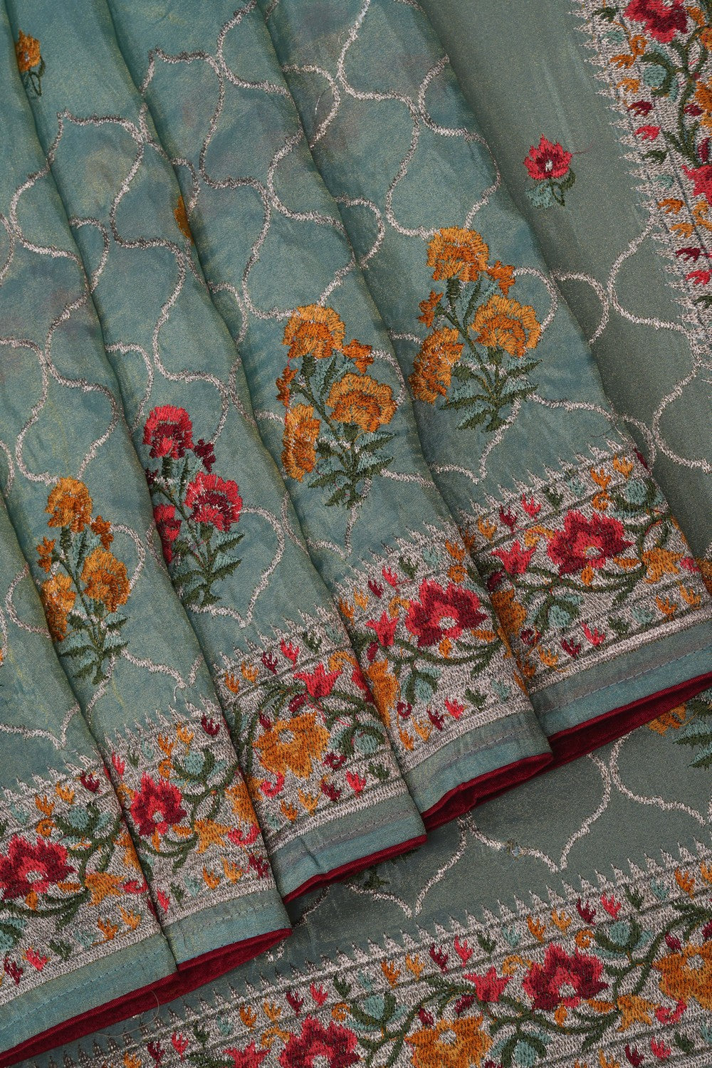 Image of Aqua Blue Embroidered Saree
