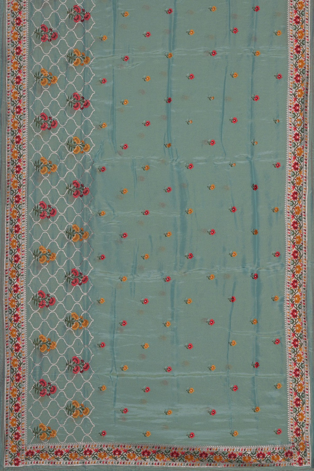Image of Aqua Blue Embroidered Saree