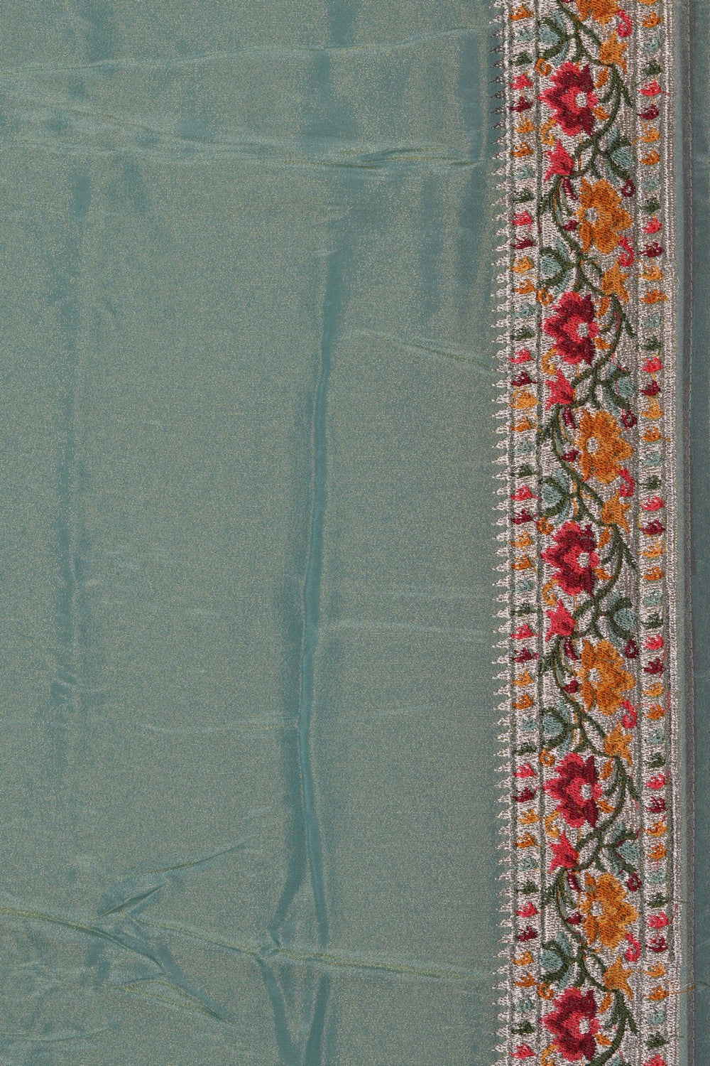 Image of Aqua Blue Embroidered Saree