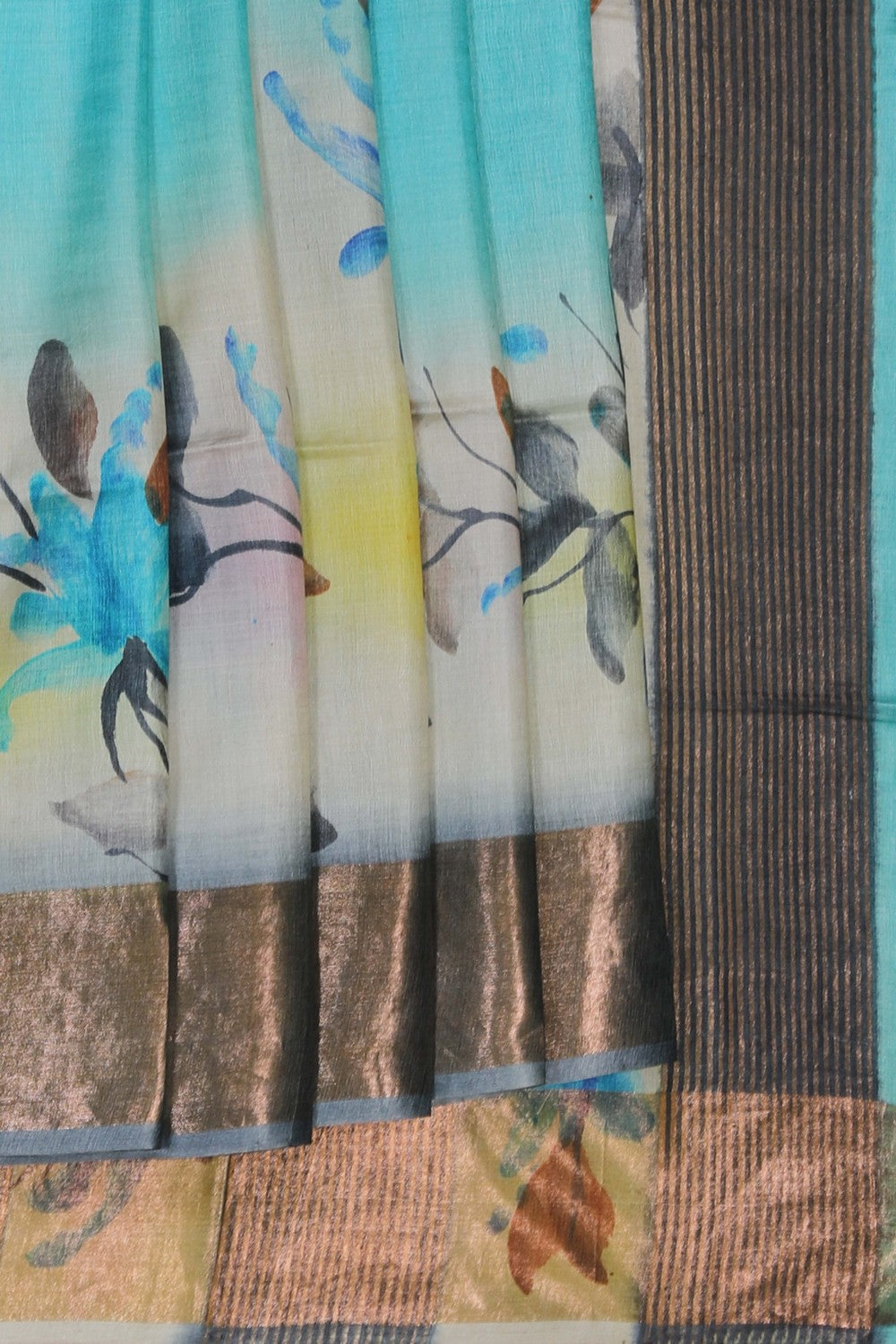 Image of Floral Printed Desi Tussar Silk Saree