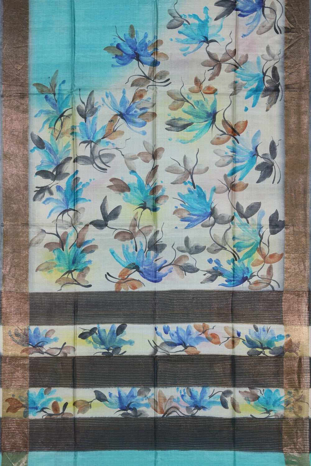 Image of Floral Printed Desi Tussar Silk Saree
