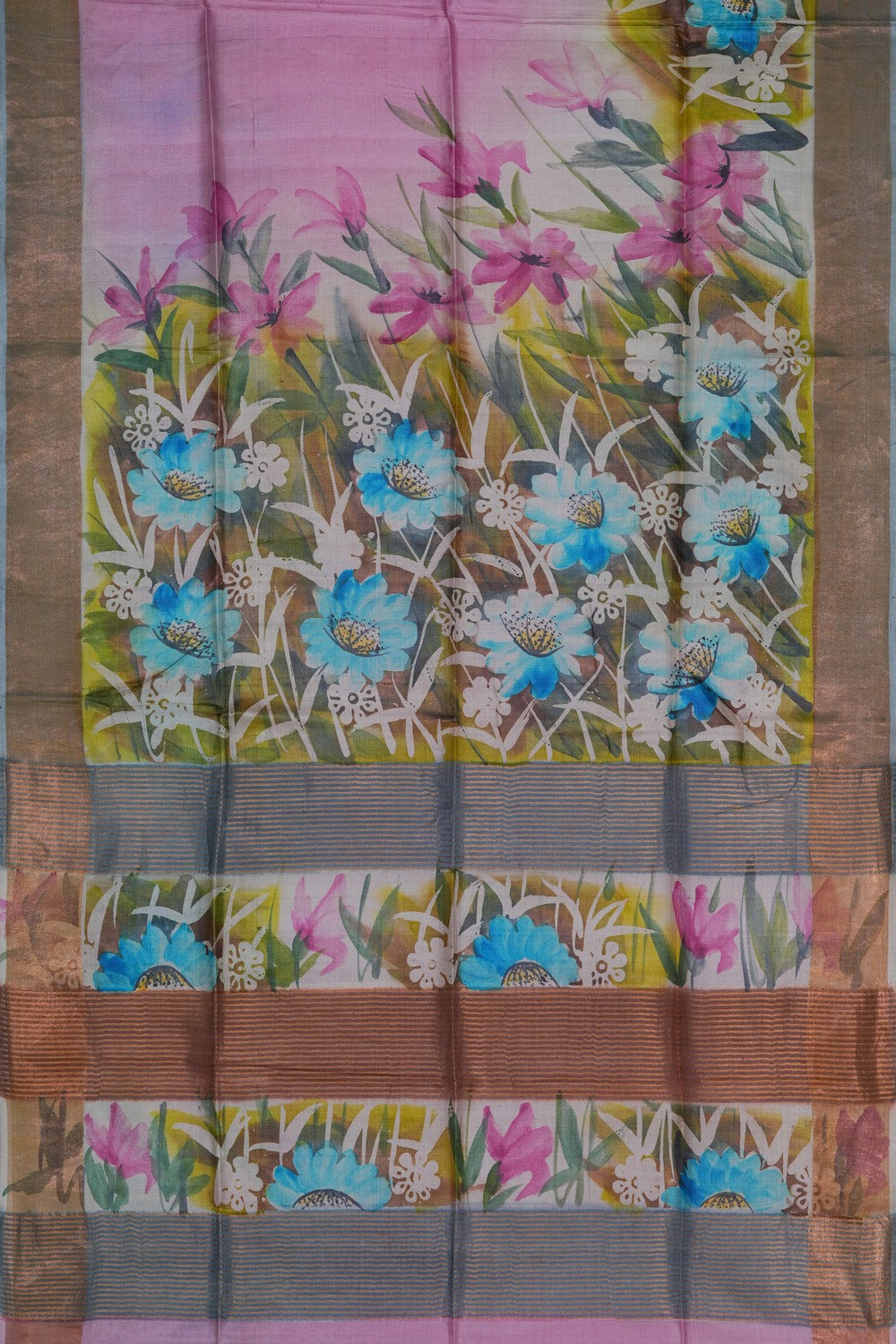 Image of Floral Printed Desi Tussar Silk Saree