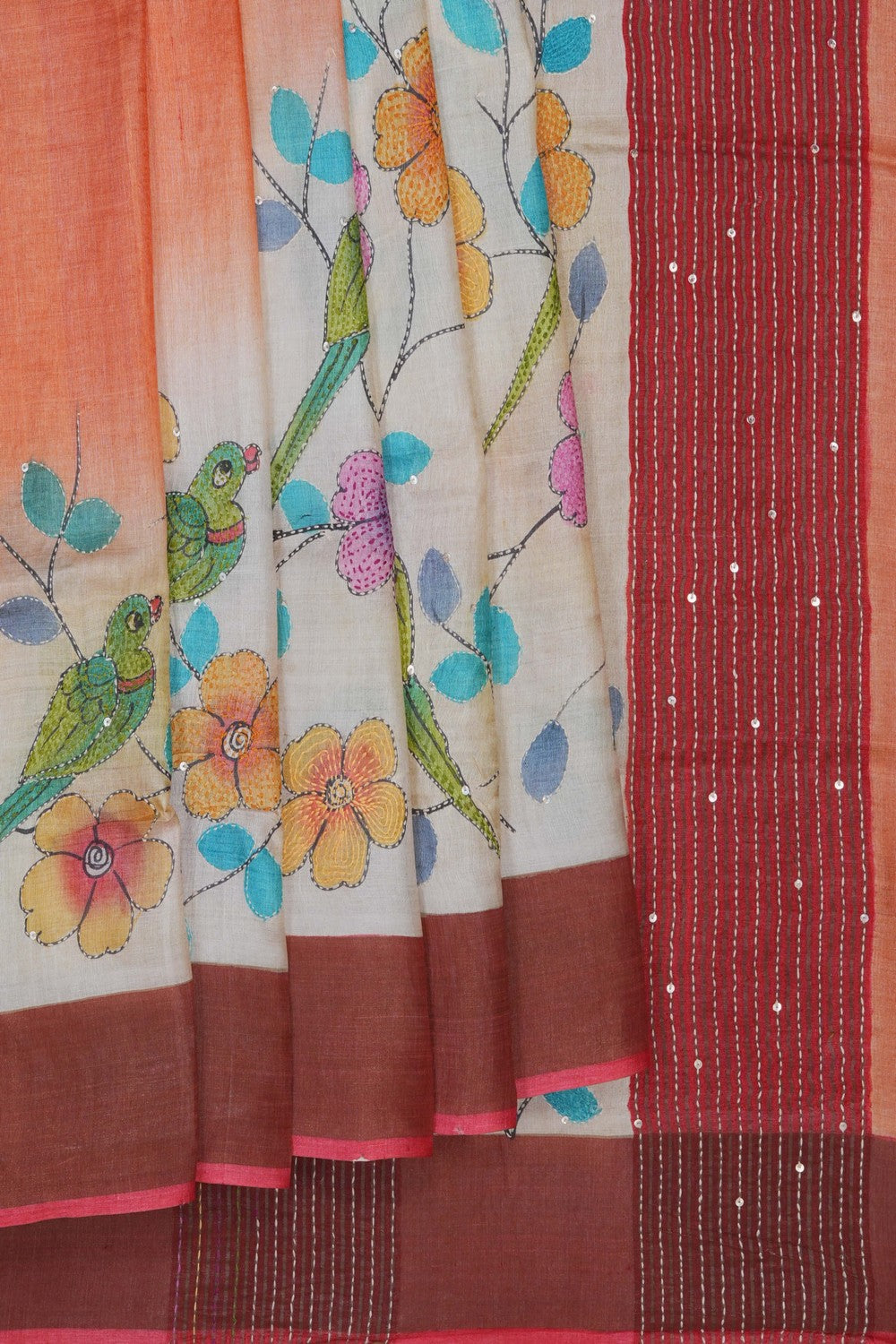 Image of Desi Tussar Silk Embroidery Saree