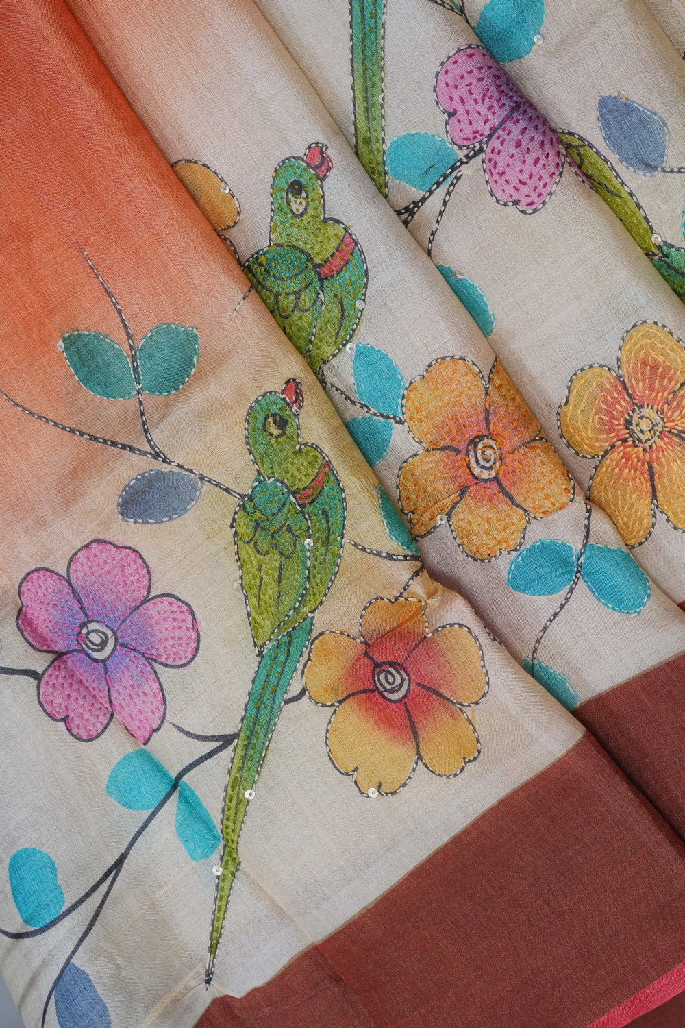Image of Desi Tussar Silk Embroidery Saree