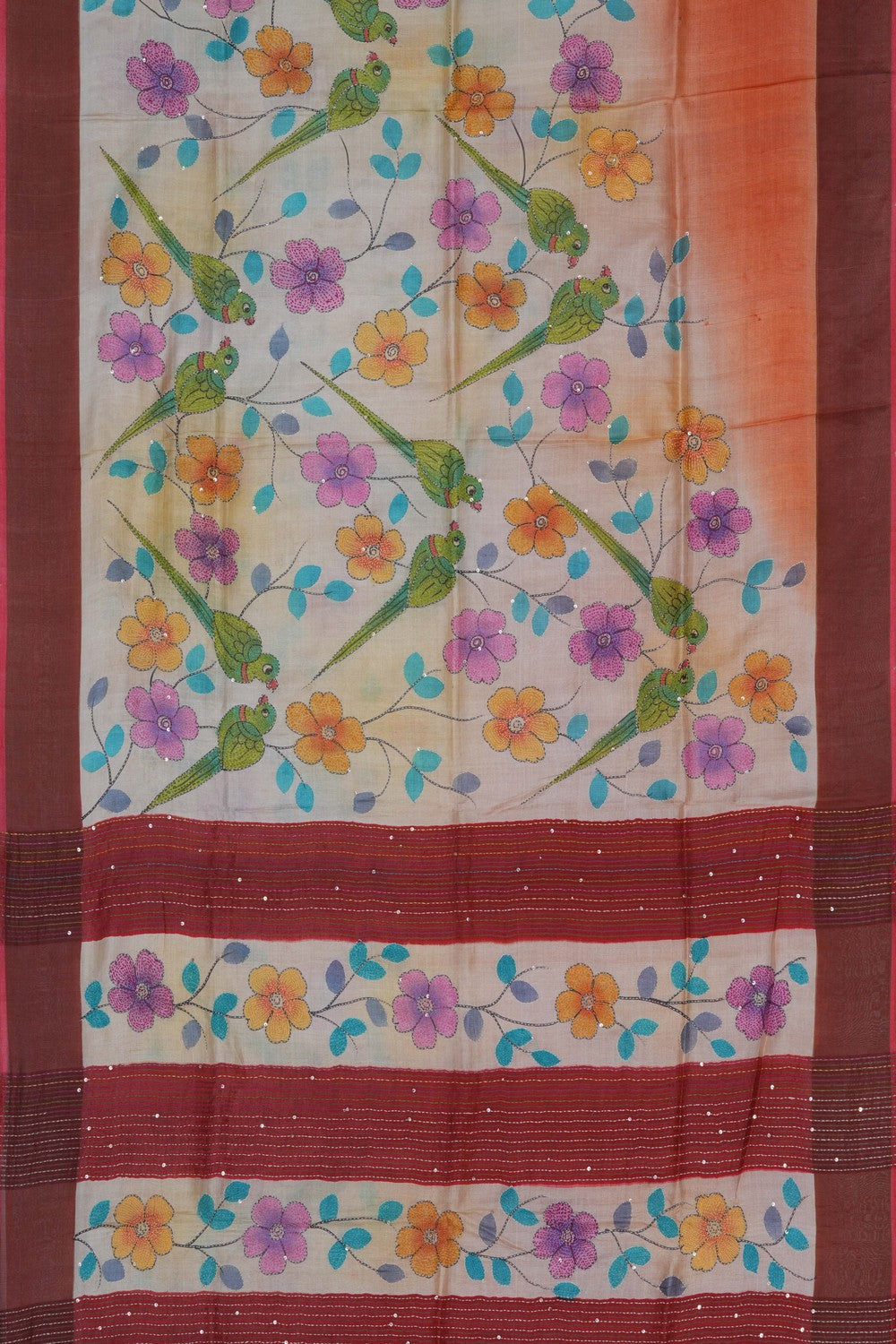 Image of Desi Tussar Silk Embroidery Saree