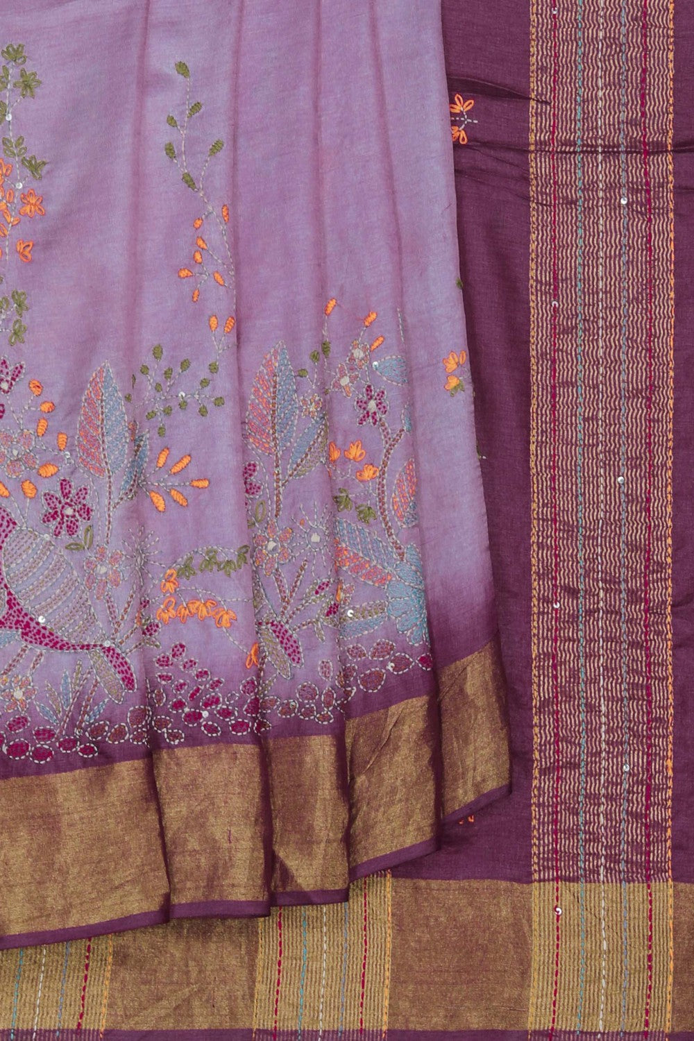 Image of Desi Tussar Silk Embroidery Saree