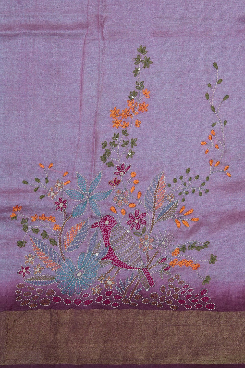 Image of Desi Tussar Silk Embroidery Saree