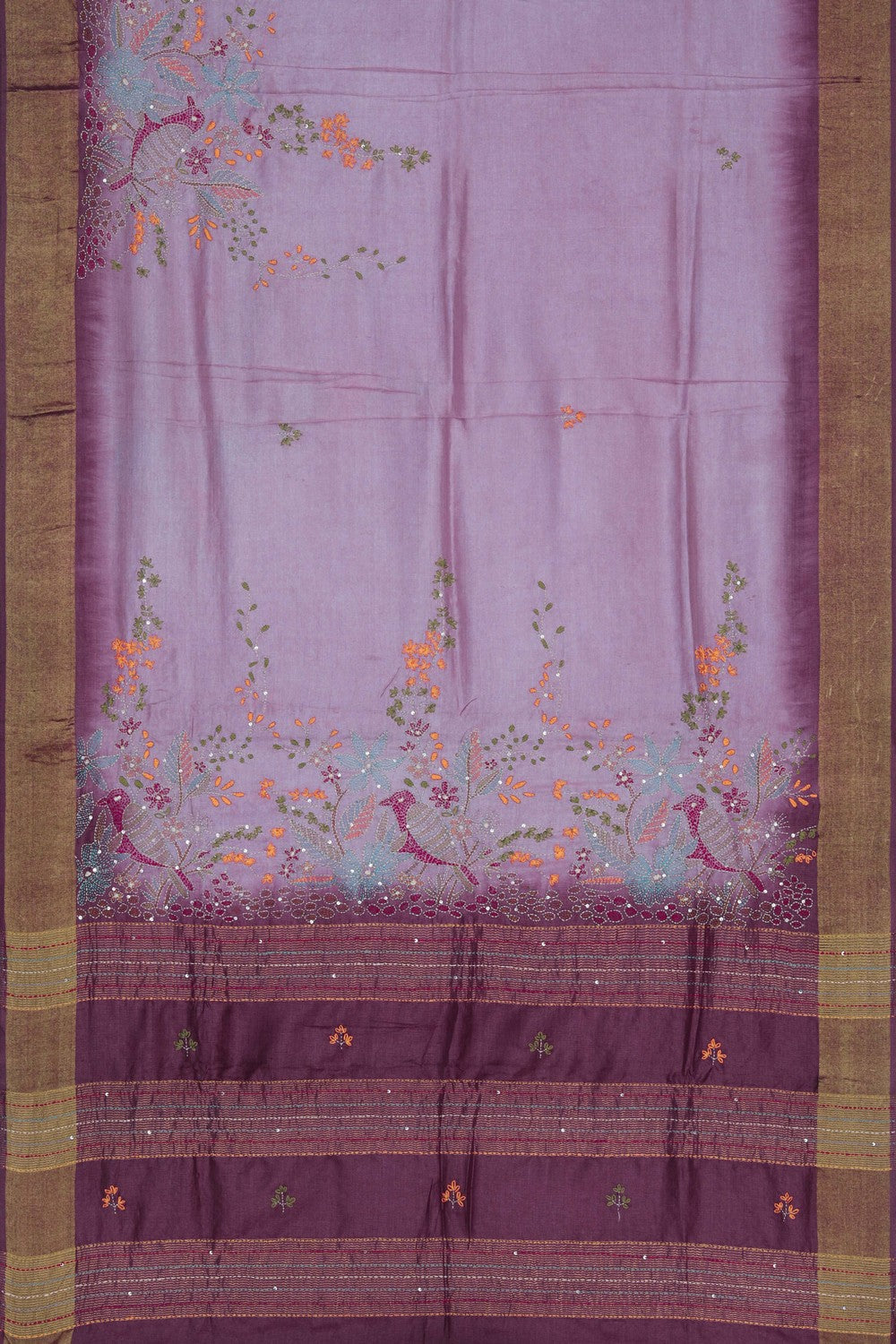 Image of Desi Tussar Silk Embroidery Saree