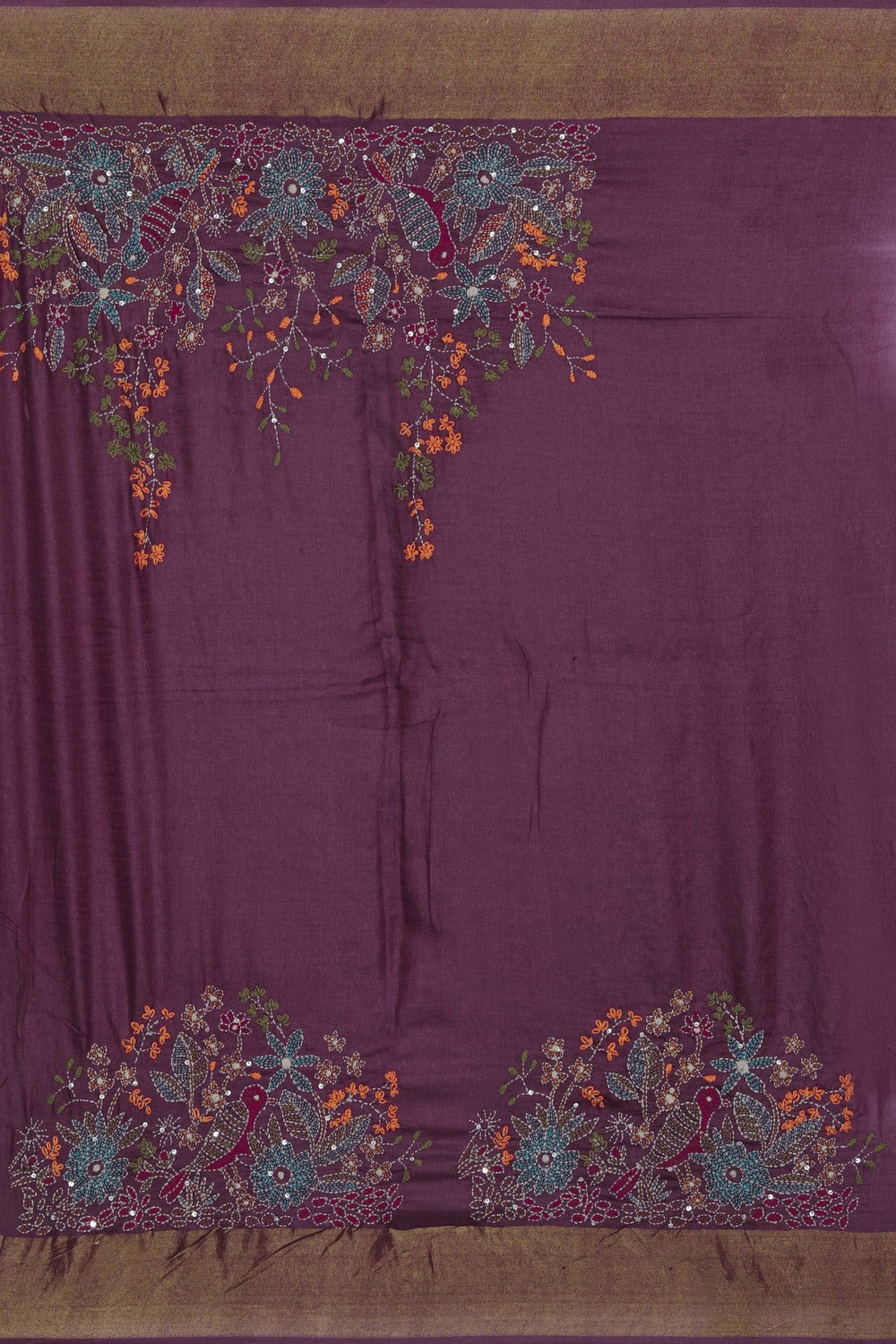 Image of Desi Tussar Silk Embroidery Saree