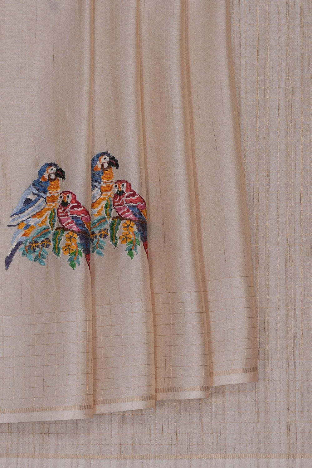 Image of A Beautiful Desi Tussar Embroidered Saree