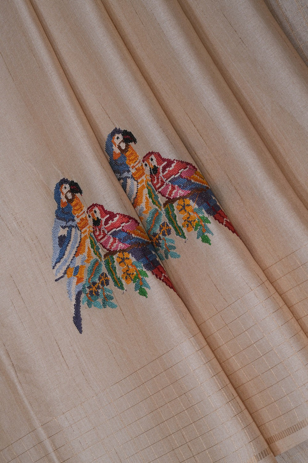 Image of A Beautiful Desi Tussar Embroidered Saree
