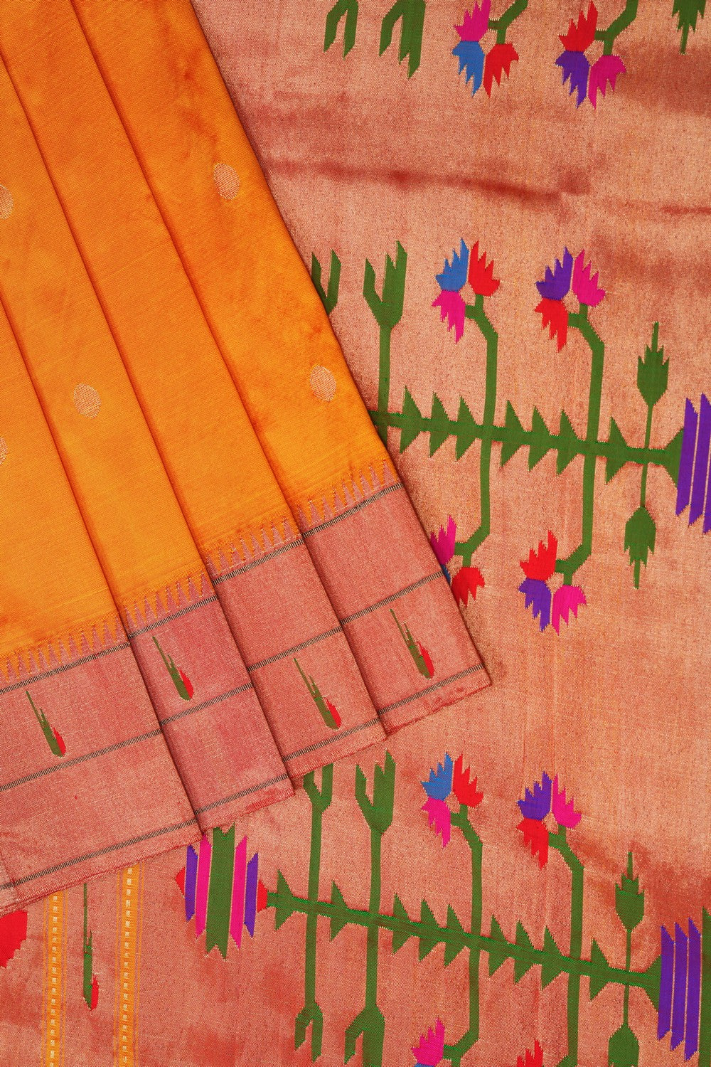Image of Orange Paithani Silk Saree