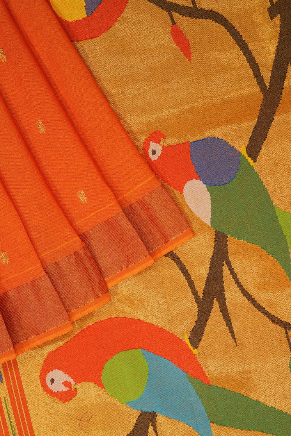 Image of Paithani Cotton Orange Saree