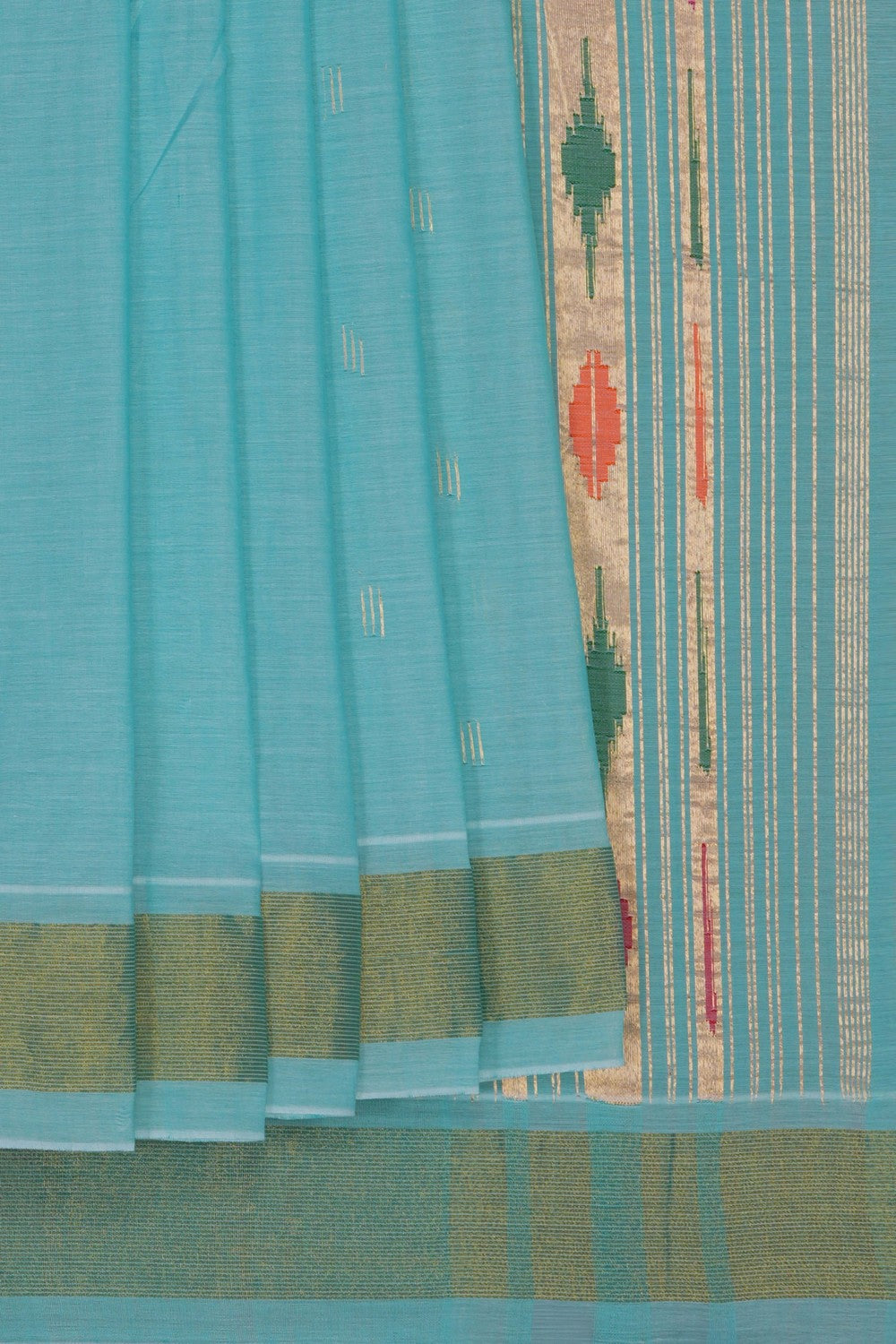 Image of Paithani Cotton Aqua Green Saree
