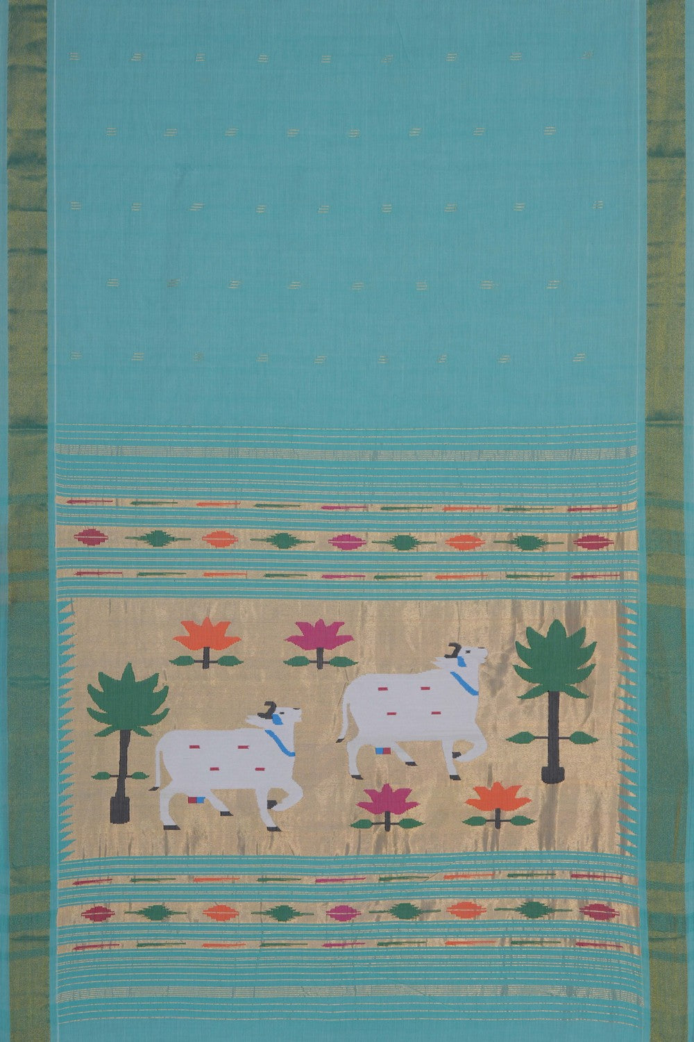 Image of Paithani Cotton Aqua Green Saree