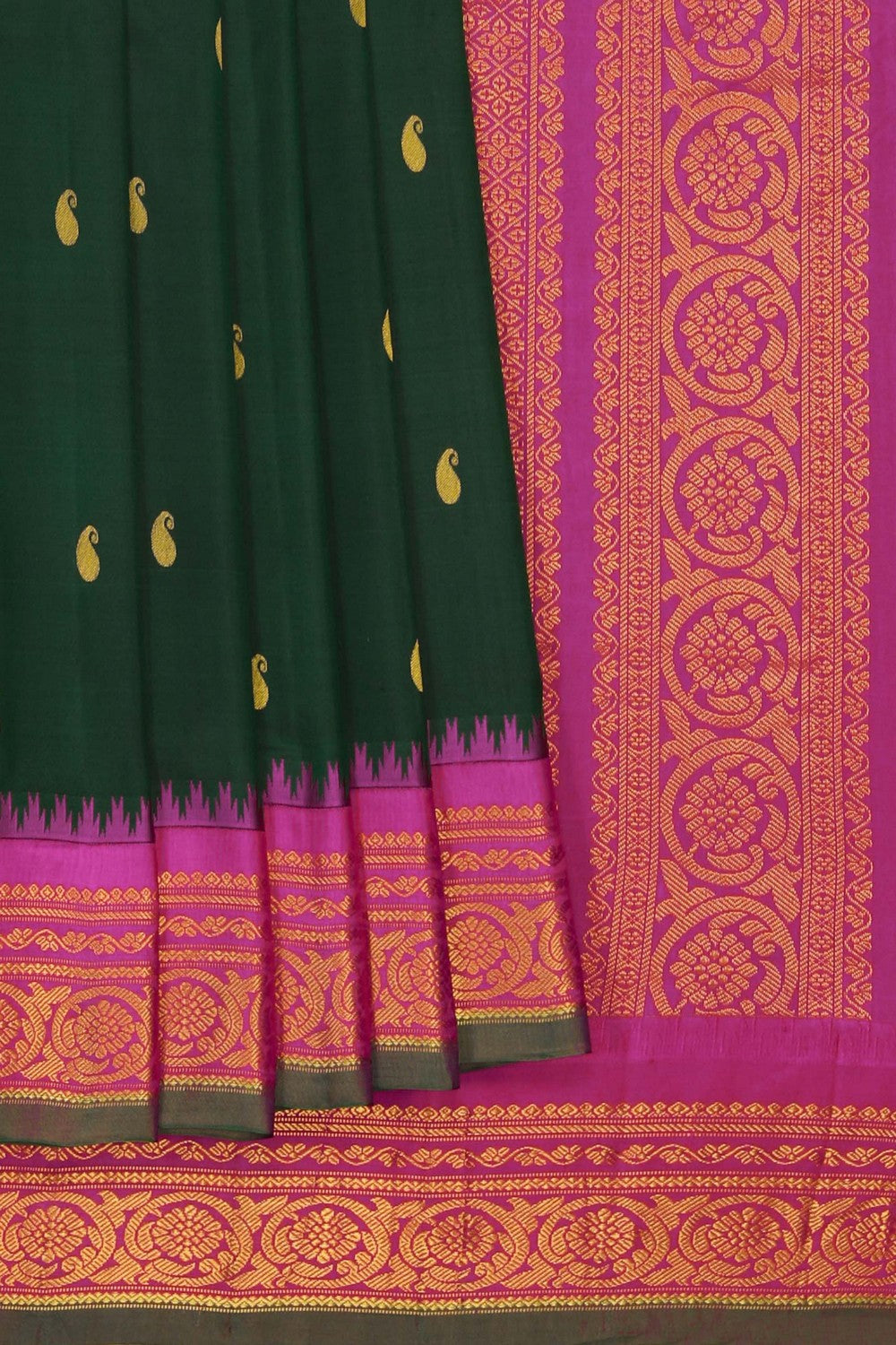 Image of Green Gadwal Silk Saree