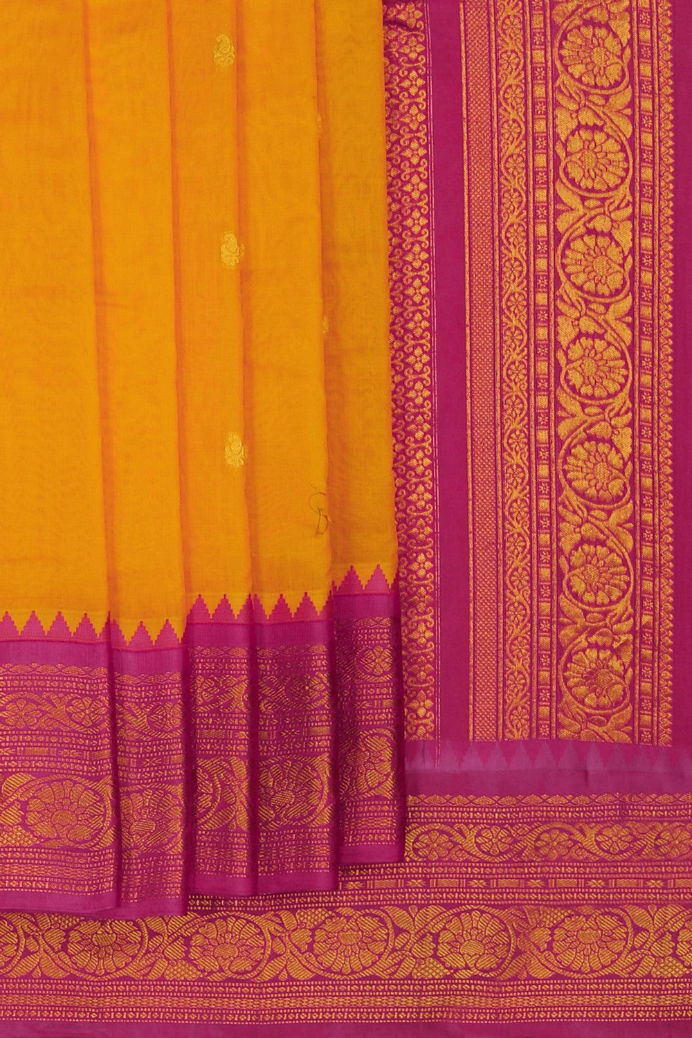 Image of Mustard Gadwal Silk Cotton Saree