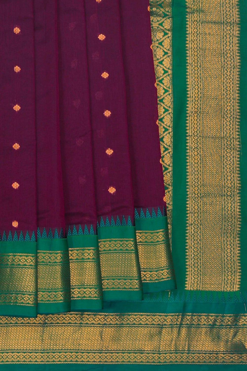 Image of Maroon Gadwal Silk Cotton Saree